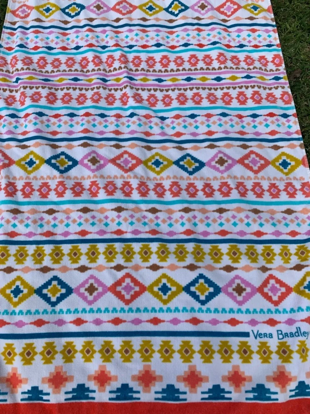 Vera Bradley Coral, Teal & Mustard Geometric Stripe Towel 65x32 Oversized